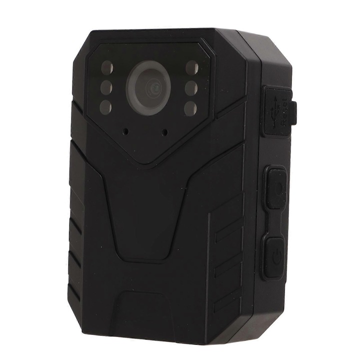 Мини камера за тяло CJ-FRG-K0563-20260805-2775, 4K, IR нощно виждане, детекция на движение, 2.0" TFT екран, 1800mAh батерия, цикличен запис, microSD до 128GB, черна