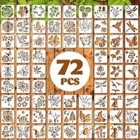 Set de 72 bucati de sabloane botanice, BOMSTOM, sabloane reutilizabile pentru pictura cu fluturi si flori, Aplicabil la natura pentru picturi murale, arta din tesaturi, semne din lemn, proiecte la clasa pentru co
