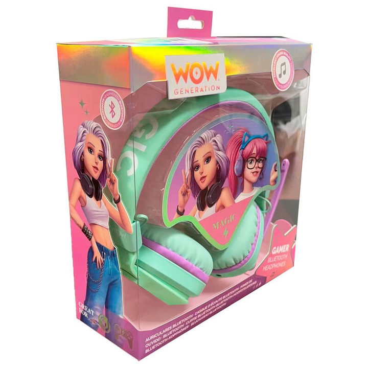 Безжични слушалки WOW GENERATION 8435507867207, Bluetooth, за гейминг, сгъваеми, многоцветни