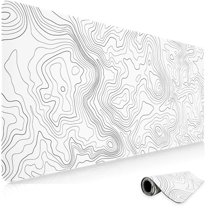 Mousepad Gaming XXL Niviy, 1200x600mm, Alb Topografic, Anti-Alunecare