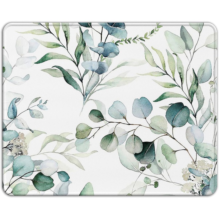 Mousepad Mic cu Frunze de Eucalipt, 21x26 cm, Suprafata Neteda