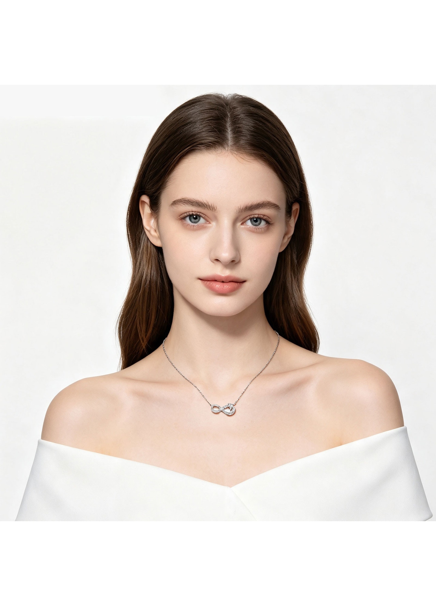 colier din argint 925 placat cu rodiu, pandantiv infinit cu cristale ...