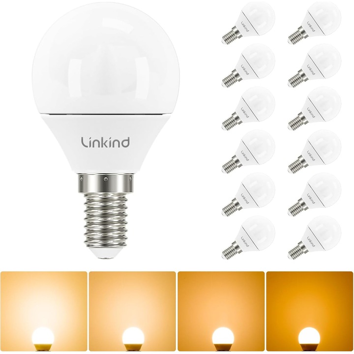 E14 LED Izzók Meleg Fehér, 4.5W (40W-nak megfelelő), 470Lm, P45 Gömb, 12 db