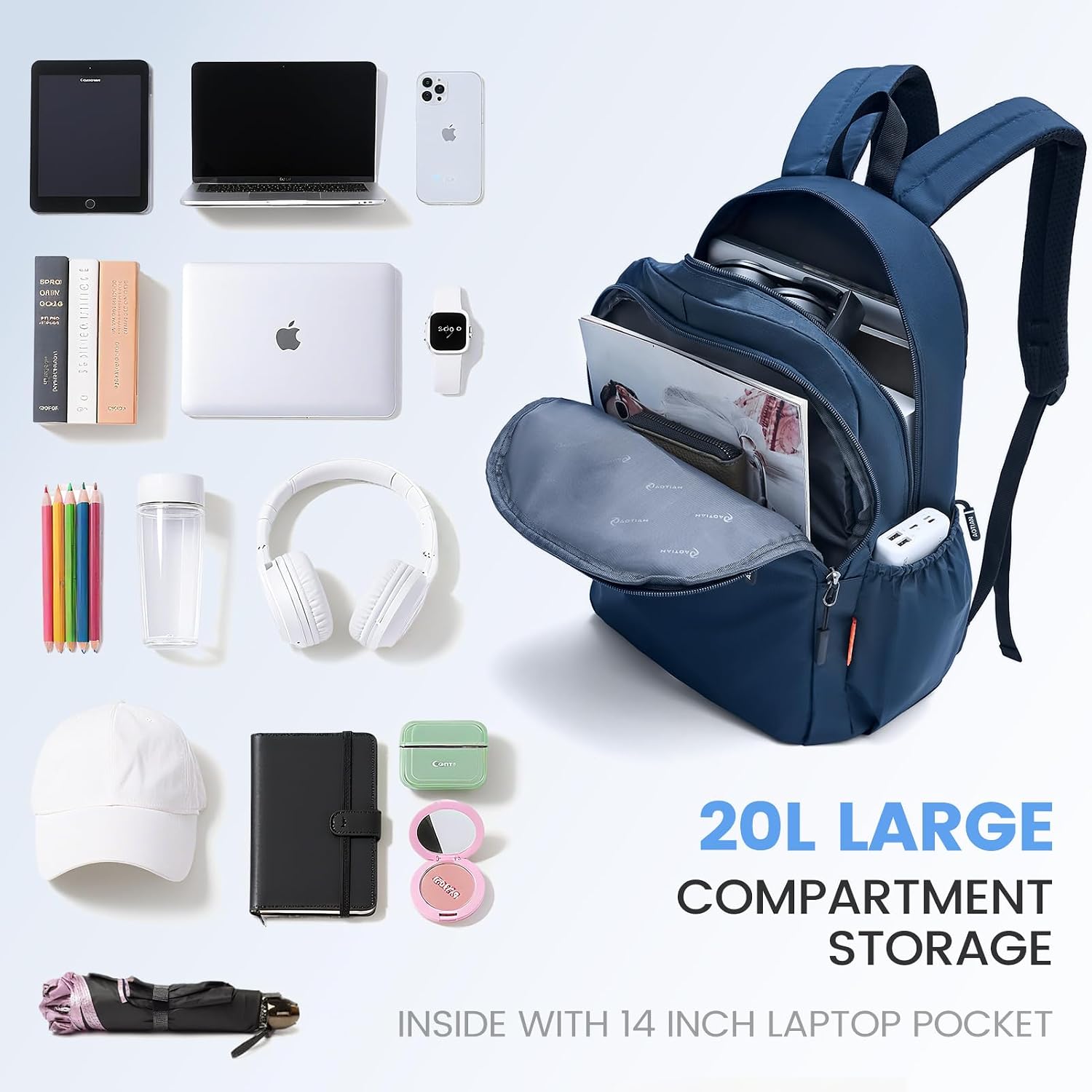 Rucsac de Voiaj 40x30x15 cm, Bagaj de Mana Avion, Laptop 14 inch