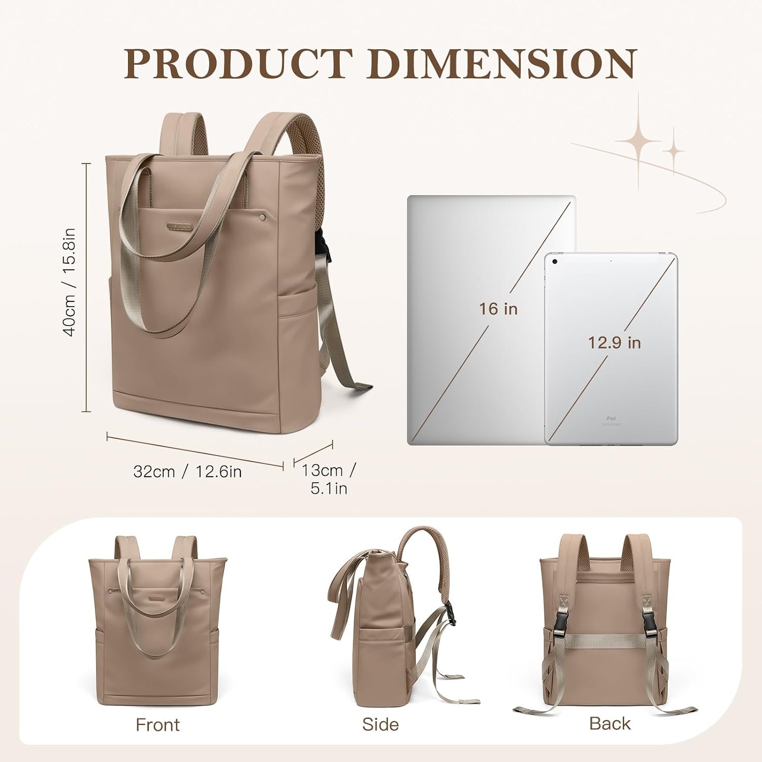 Rucsac Elegant Femei 16 Inch Laptop, Impermeabil, 2-in-1