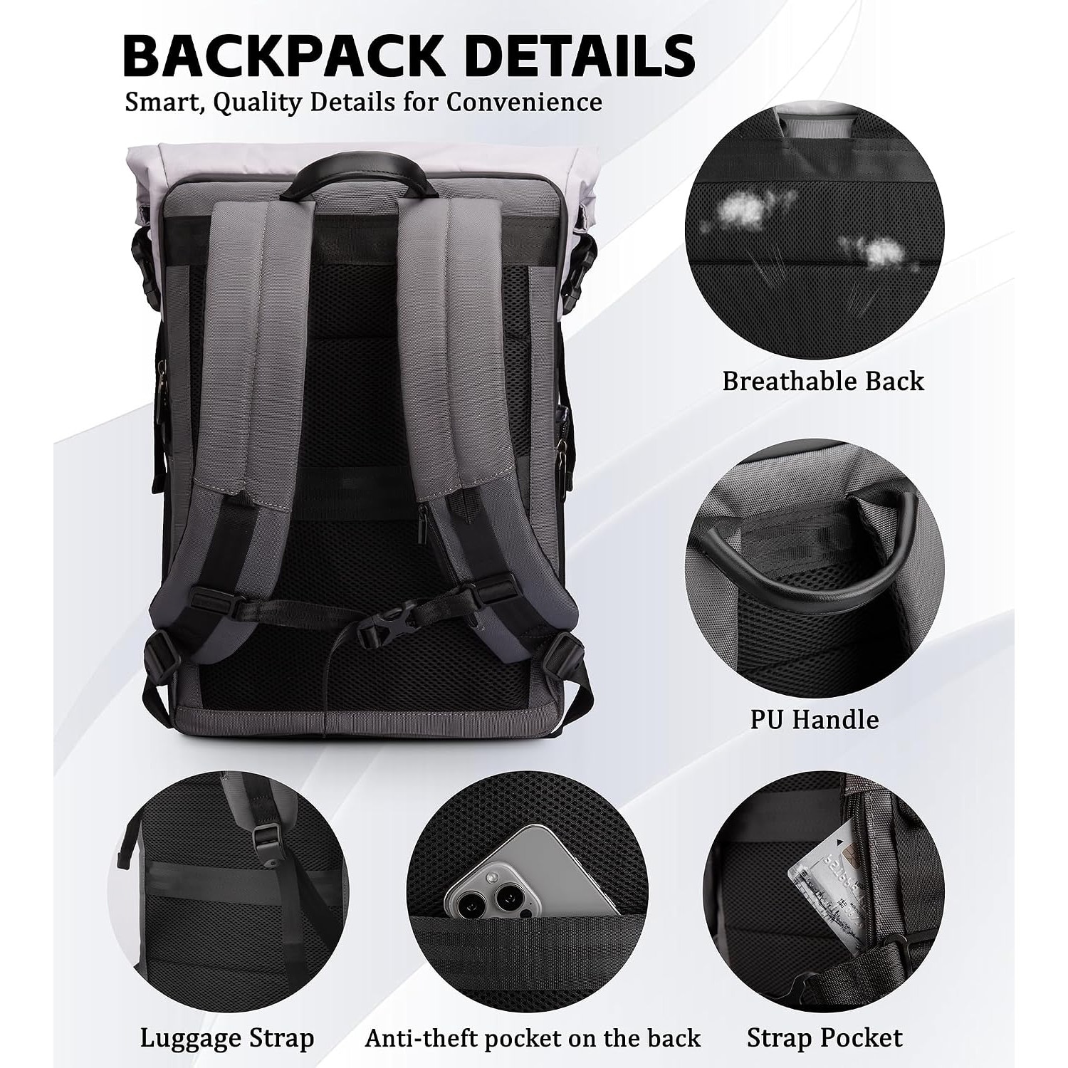 Rucsac Rolltop Barbati, Geanta Laptop, Bagaj Calatorie