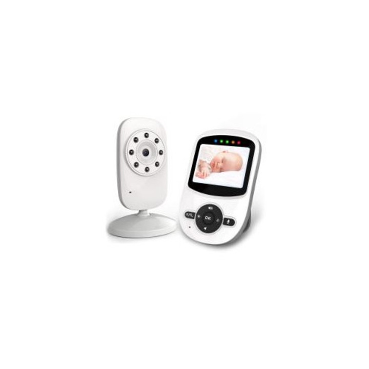 Bébi videófigyelő kamera 0806BM-BST3179050, vezeték nélküli 2.4GHz, 2.4" LCD színes kijelző, IR éjjellátó, kétirányú kommunikáció, hőmérséklet érzékelő, VOX, többkamerás támogatás, fehér