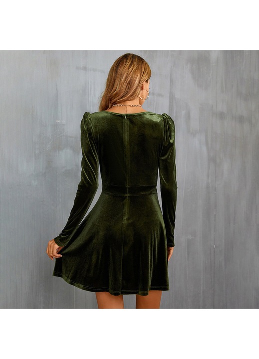 Rochie mini verde catifea maneca lunga