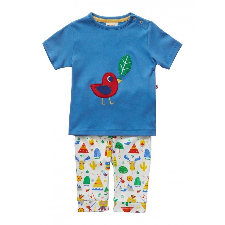 Salopeta cu purcelus si tractor, bumbac organic, bebe, Multicolor, 72-80 CM