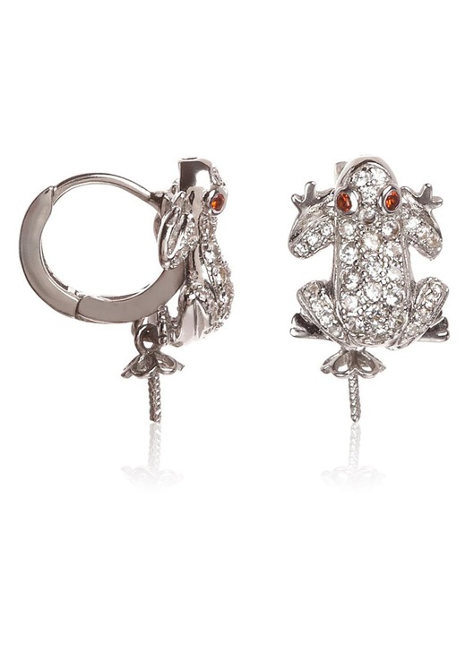 Lancaster, sterling ezüst fülbevaló kristályokkal kirakott békával, JLA-EAR-FROG1 modell, ezüst színű, 1,2 mm