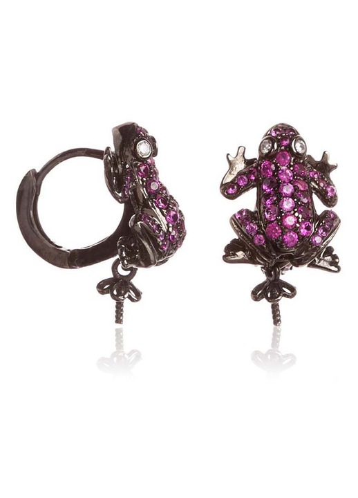 Lancaster, sterling ezüst fülbevaló béka és pave kristályokkal JLA-EAR-FROG5, fekete és lila IP, 1,2 mm