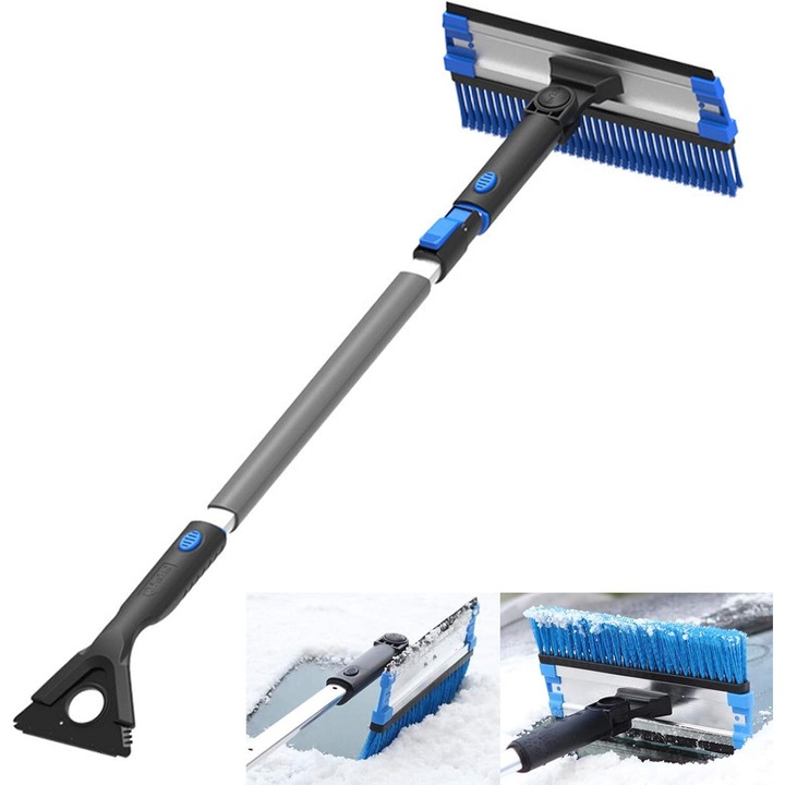 Perie pentru zapada si racleta auto 6‑in‑1, telescopica 88/109/124 cm, perie + racleta in cauciuc + lopata pentru gheata, PC/ABS/aluminiu, negru/albastru, model 0806BM-BST3207376