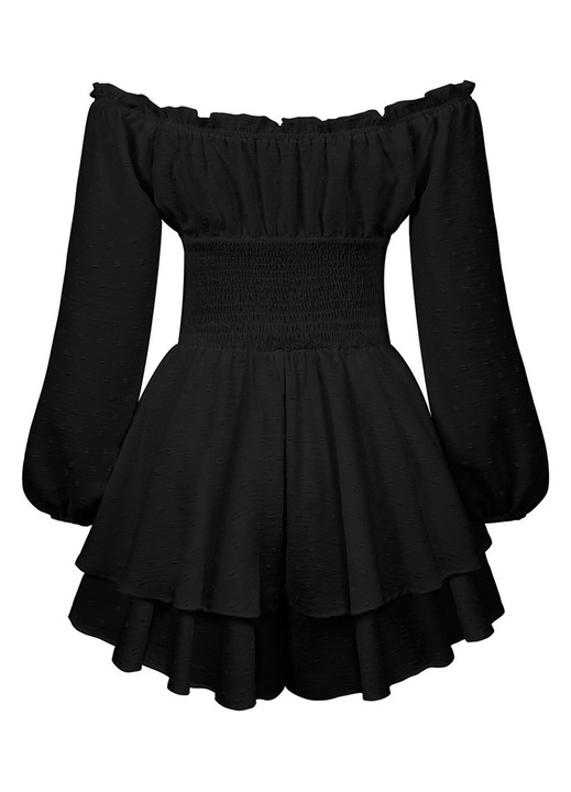 Rochie mini, volane, cu pantaloni scurti, negru, poliester
