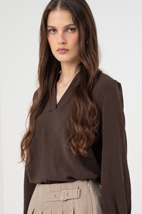 Only, Bluza cu decolteu in V, Maro inchis