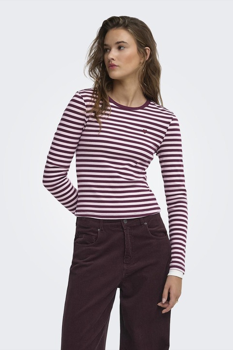 Only, Bluza slim fit din amestec de bumbac organic, Visiniu/Lila