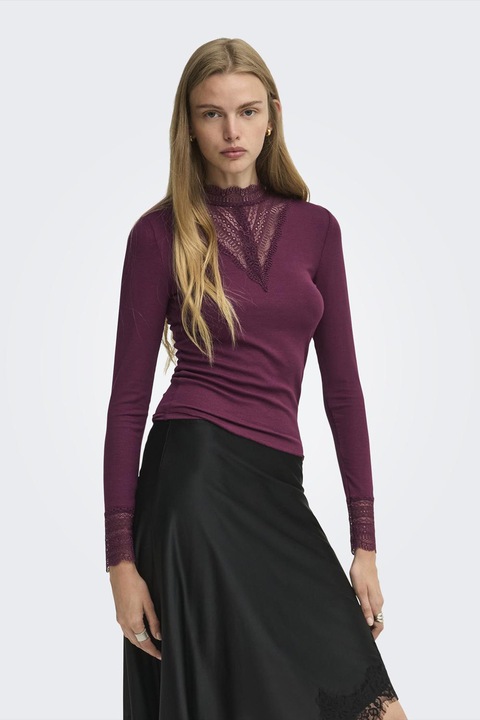 Only, Bluza cu insertii din dantela Tilde, Visiniu inchis