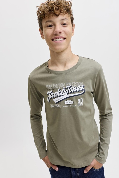 Jack & Jones, Блуза от органичен памук с лого, Светла маслина