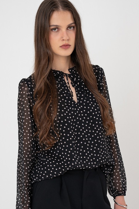 Only, Bluza cu model vaporos, Negru/Bej