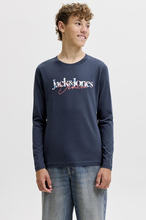 Jack & Jones, Памучна блуза с лого, Океанско синьо