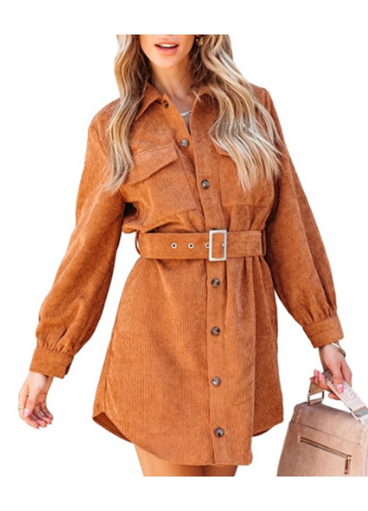 Rochie tip bluza, maro, poliester