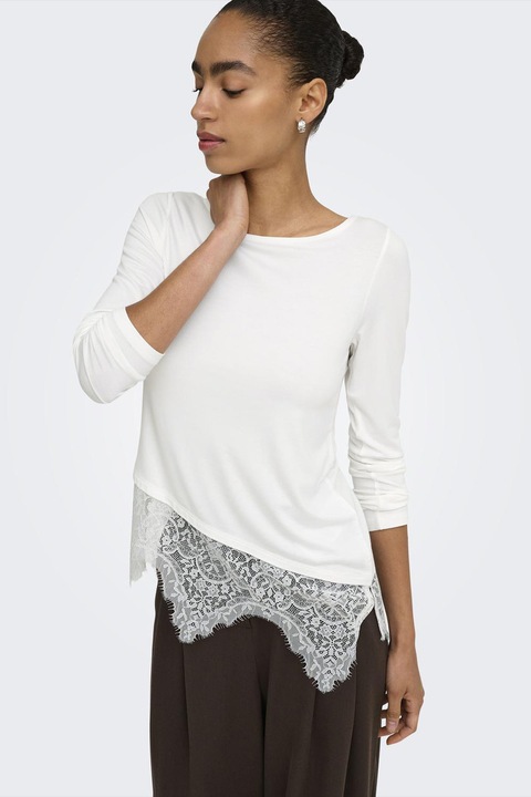 Only, Bluza slim fit cu decolteu barcuta, Alb