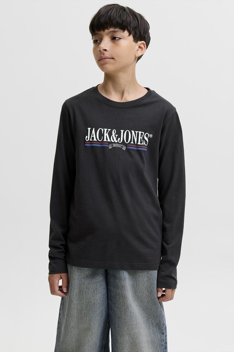Jack & Jones, Памучна блуза с лого, Черен