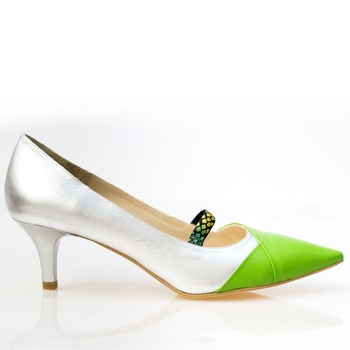 Pantofi dama, Thea Visconti, verde-argintiu, toc 4,5 cm, Verde Argintiu, 40 Pantofi dama, Thea Visconti, verde-argintiu, toc 4,5 cm, Verde Argintiu, 40
