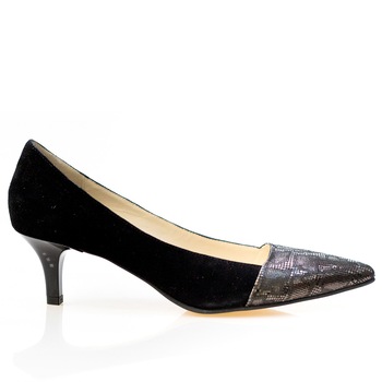 Pantofi dama, Thea Visconti, negru camoscio cu bronz, toc 4,5 cm, Negru-bronz Pantofi dama, Thea Visconti, negru camoscio cu bronz, toc 4,5 cm, Negru-bronz