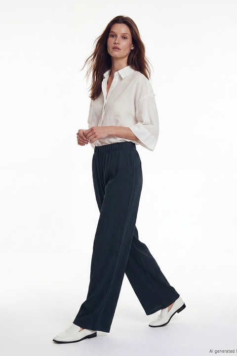 LC WAIKIKI, Pantaloni texturati cu croiala ampla, Bleumarin