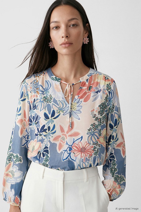 LC WAIKIKI, Bluza vaporoasa cu model, Bej/Albastru stins