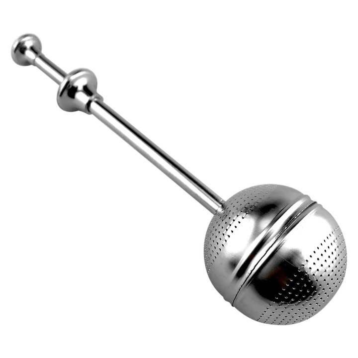 YANYXR BCS3203809 teafőző infúzor, 304-es rozsdamentes acélból, hosszú nyéllel és nyomórúddal, ezüst, 170x47 mm