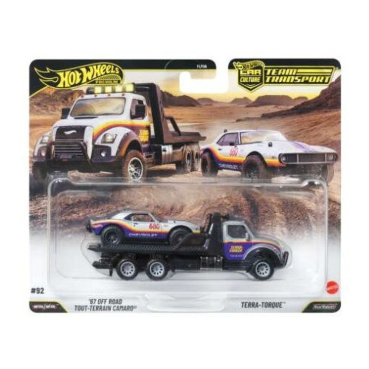 Team Transport Off Road 1967-es Camaro + Off Road Murica Flat Bed 1:64 Hot Wheels modellek