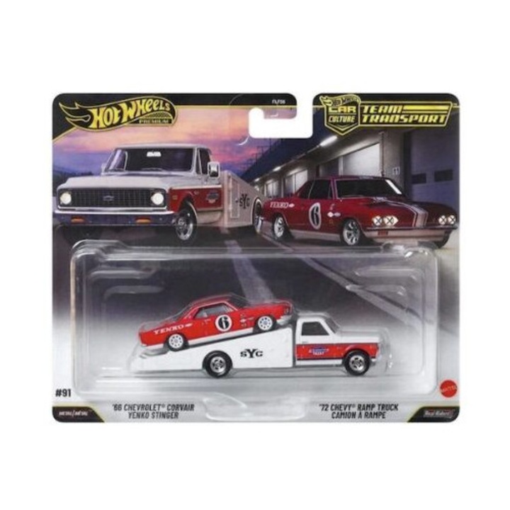 Team Transport Chevrolet Corvair Yenko Stinger + 1972-es Chevrolet Ramp Truck autómodell 1:64-es méretarányban, Hot Wheels