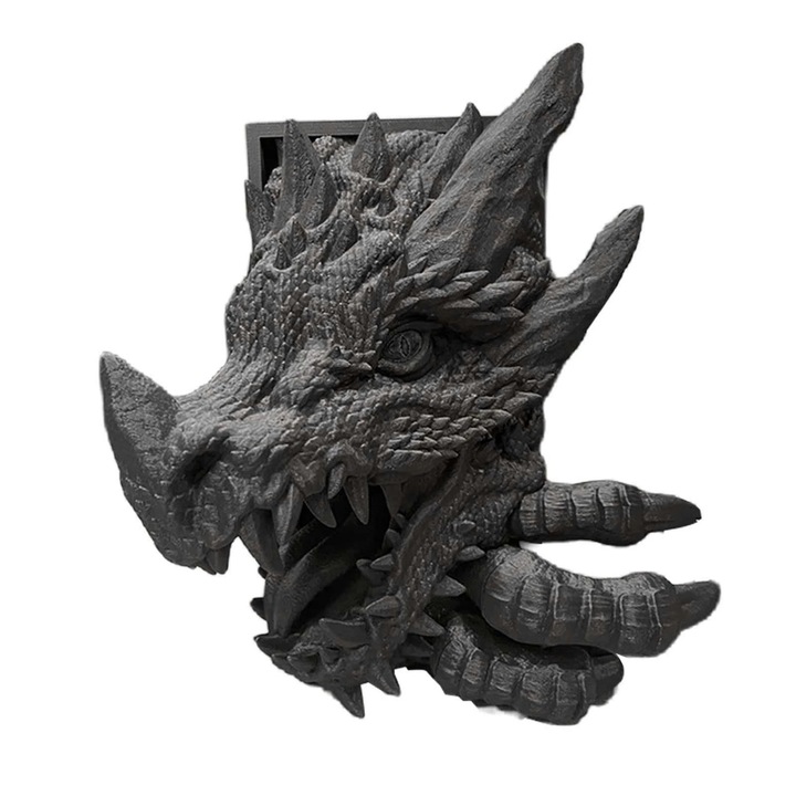 Suport pentru carti YANYXR BCS3205360, sculptura dragon din rasina, decor pentru birou si biblioteca, gri inchis