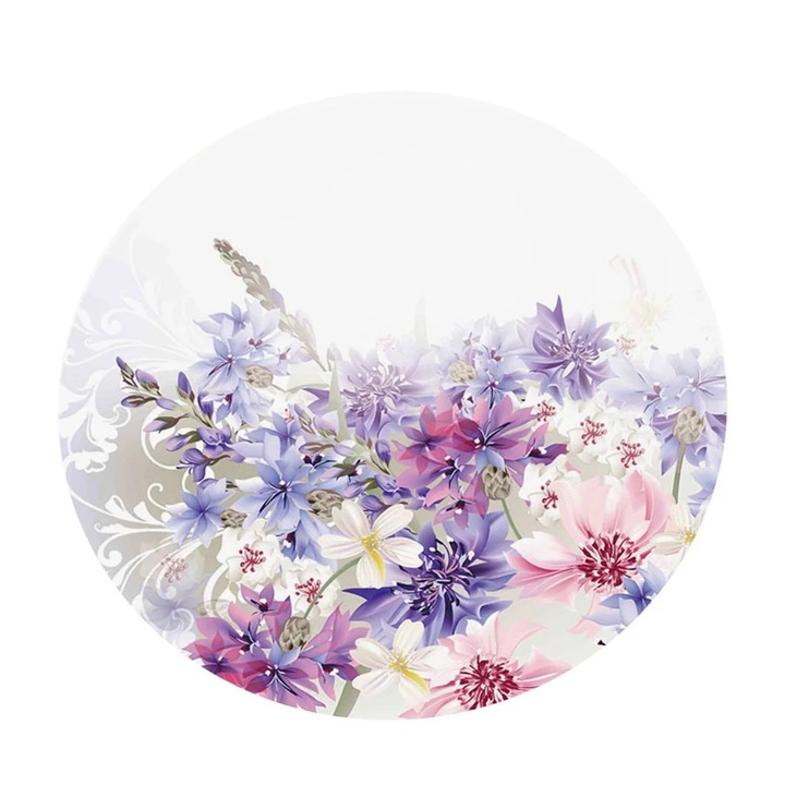 Husa elastica pentru masa rotunda YANYXR BCS3203799, poliester cu spate anti-alunecare, print 3D floral, rezistenta la apa, multicolor, O 140 cm (potrivita pentru 55 inch)