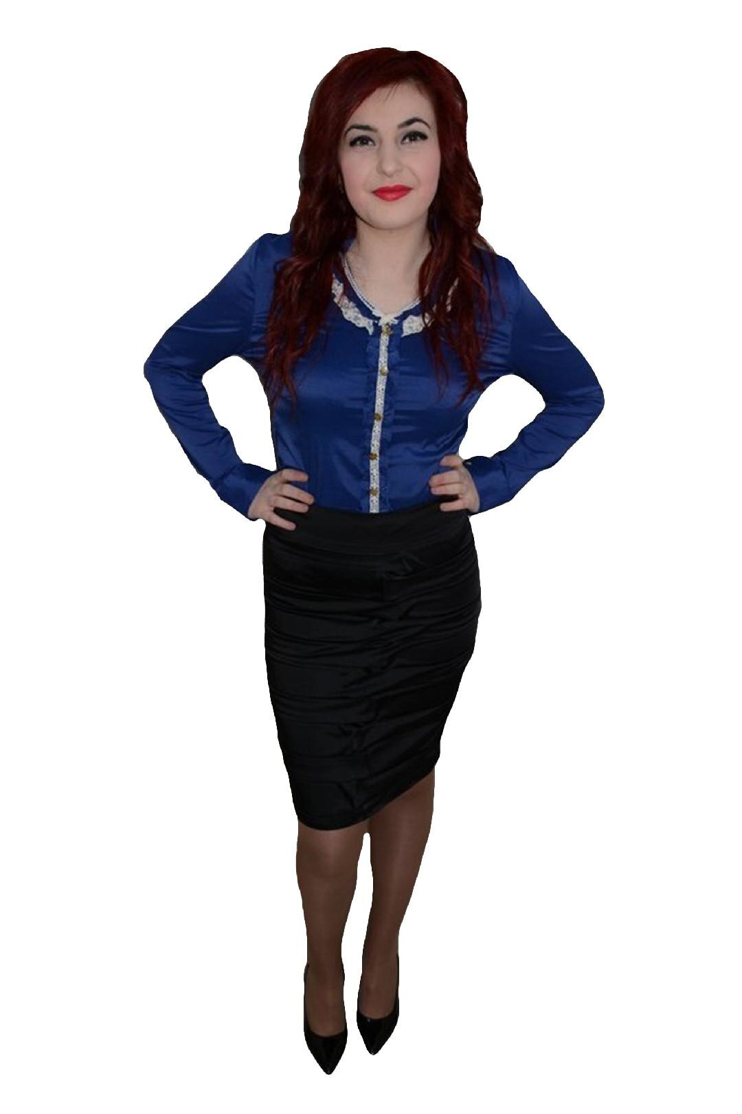 Fusta tinereasca din saten si are betelie lata in talie, D&J Exclusive,, Negru