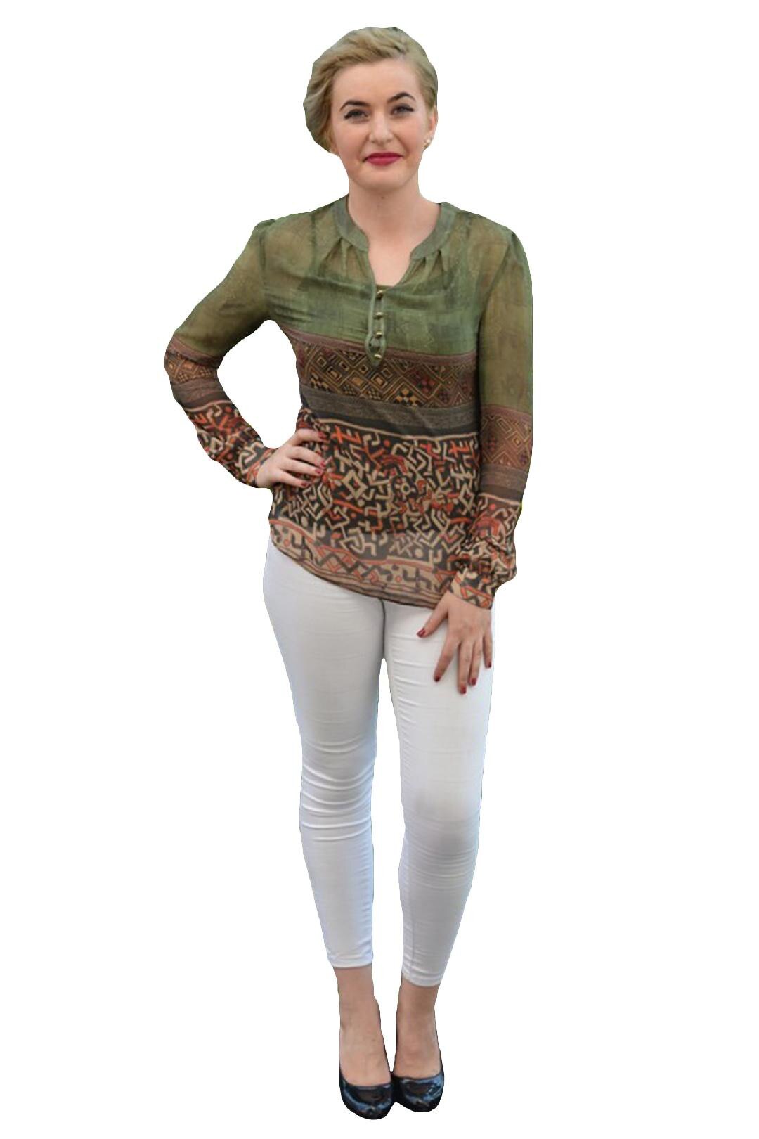 Bluza cu imprimeu si top cu bretele, D&J Exclusive, Verde inchis