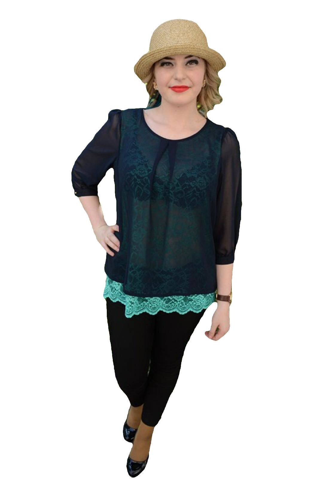 Bluza rafinata de ocazie, D&J Exclusive, Bleumarin/Turcoaz