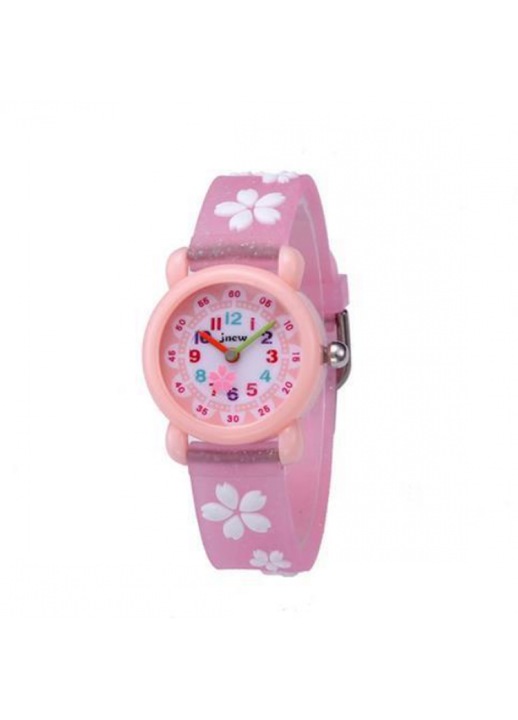 Ceas pentru fete din silicon, design 3D cu personaj, mecanism quartz analog, rezistent la stropi (nu pentru inot), roz, 3–10 ani