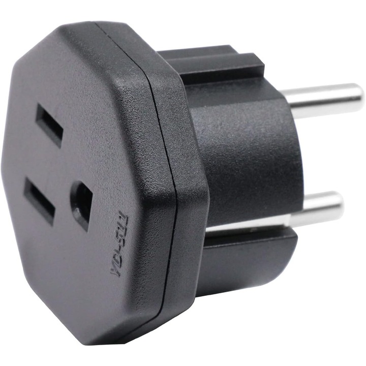 Adaptor de priza 0806BM-BST4011388, de la US/CA/JP (fisa 2/3 pini) la UE (priza), fara conversie tensiune, negru