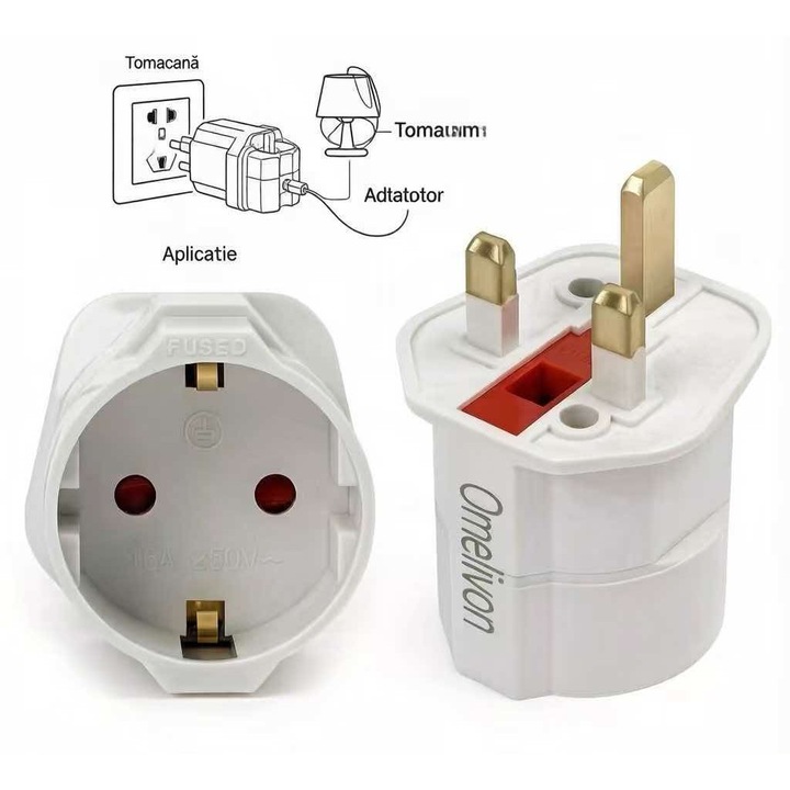 Adaptor Alb UK la EU cu Siguranta, 13A, Carcasa Retardanta la Foc, Potrivit pentru Hotel/Casa/Birou, Prietenos pentru Calatorie