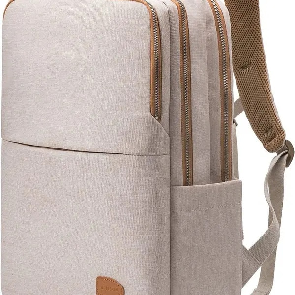 Rucsac laptop din poliester cu port USB, compartiment pentru 15,6'', ergonomic, IZO-CJ-K0497-260806-677, bej, 30 x 18 x 42 cm