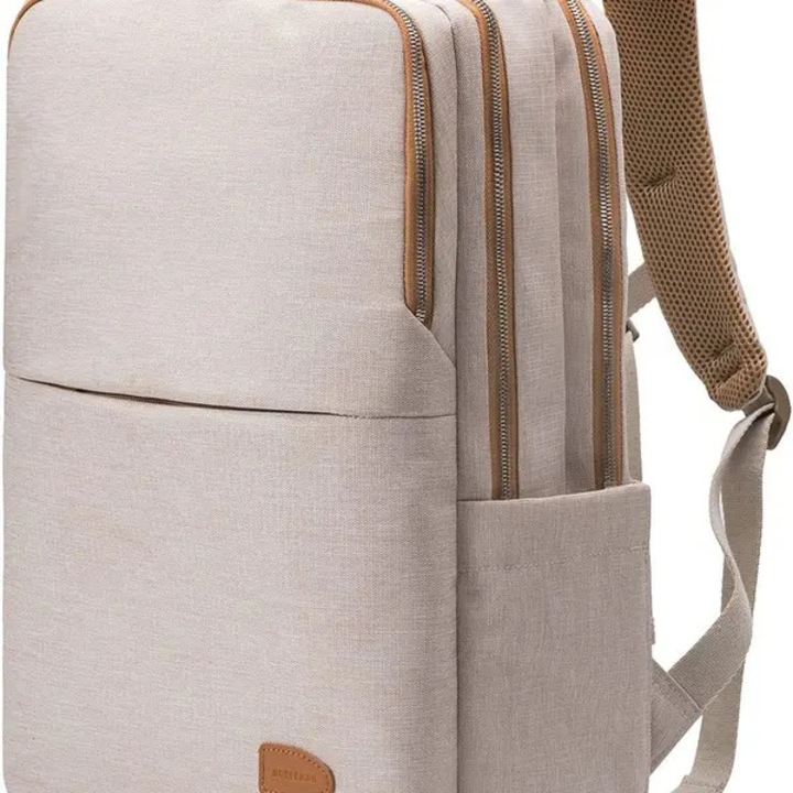Rucsac laptop din poliester cu port USB, compartiment pentru 15,6'', ergonomic, IZO-CJ-K0497-260806-677, bej, 30 x 18 x 42 cm
