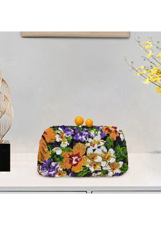 YANYXR, clutch din PVC cu paiete florale si lant fin detasabil, BCS3206764, multicolor, 17 x 3 x 12 cm