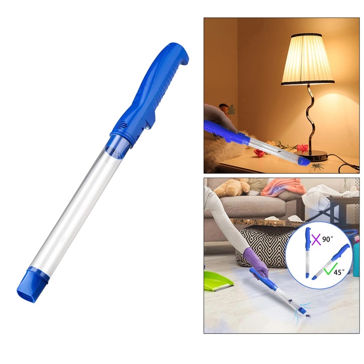 YANYXR BCS3207356 kézi rovarporszívó, USB újratölthető, beépített LED lámpa, átlátszó cső, kék, 44.5 cm
