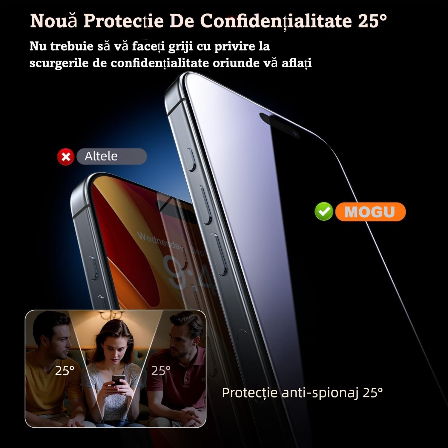 Set de 2 Folii de Protecție cu Ecran de Confidențialitate MOGU, Rezistent la Zgârieturi, Galvanică, pentru iPhone 18 Pro Max/17 Pro Max