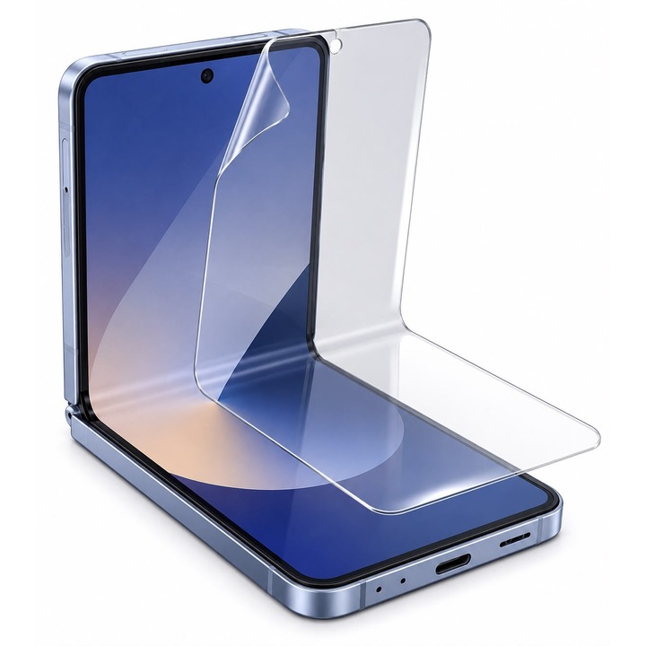 Fólia Clear Samsung Galaxy Flip8 / Flip 8-hoz, Otthoni telepítés, Karcvédelem, Ütésálló, Regenerálódó szilikon, Performance Hydrogel, Átlátszó