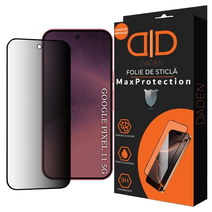 Adatvédelmi üvegfólia Google Pixel 11 / Pixel 11 Pro Daden MaxProtection, Teljes fedés, Professzionális védelem, Ultra ellenálló, Prémium minőség, Fekete élek