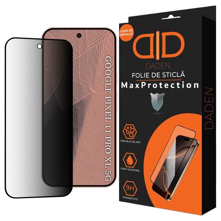 Adatvédelmi üvegfólia Google Pixel 11 Pro XL Daden MaxProtection, Teljes fedés, Professzionális védelem, Ultra ellenálló, Prémium minőség, Fekete élek