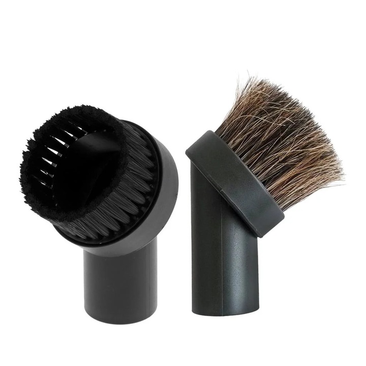 Perii pentru aspirator YANYXR BCS3207372, set 2 capete rotunde (par de cal moale + perie tare), diametru conectare 32 mm, diametru cap 60 mm, negru/maro